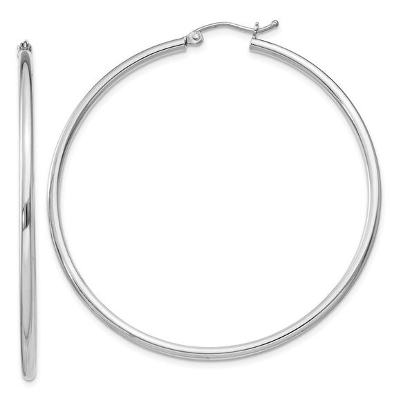 2mm Sterling Silver Classic Round Hoop Earrings - 50mm (1 7/8 Inch)